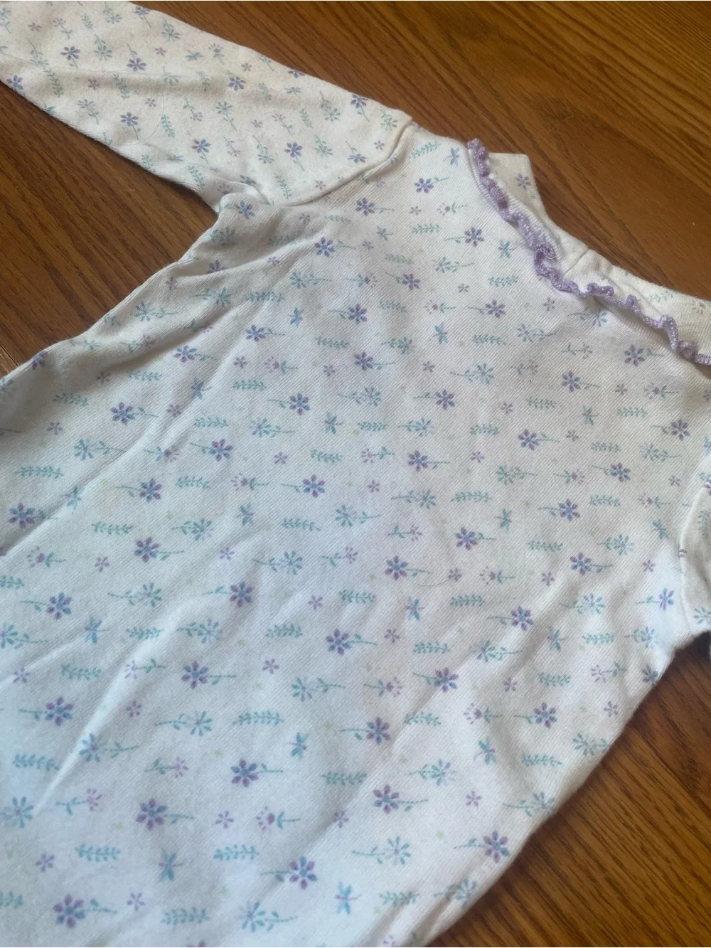 Y2K OshKosh B'gosh White Long-Sleeve One-Piece with Purple Floral Print